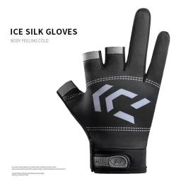 Homens e mulheres Ice Silk Touch Screen Esportes Luvas, Pesca, Takeout Express, Três Dedos, Dedos Nu, Ciclismo - Image 4
