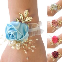 Bridesmaid Wrist Flores, Casamento Prom Party Boutonniere, Cetim Rosa Pulseira, Tecido Mão Flor, Decoração Suprimentos, Meninas - Image 4
