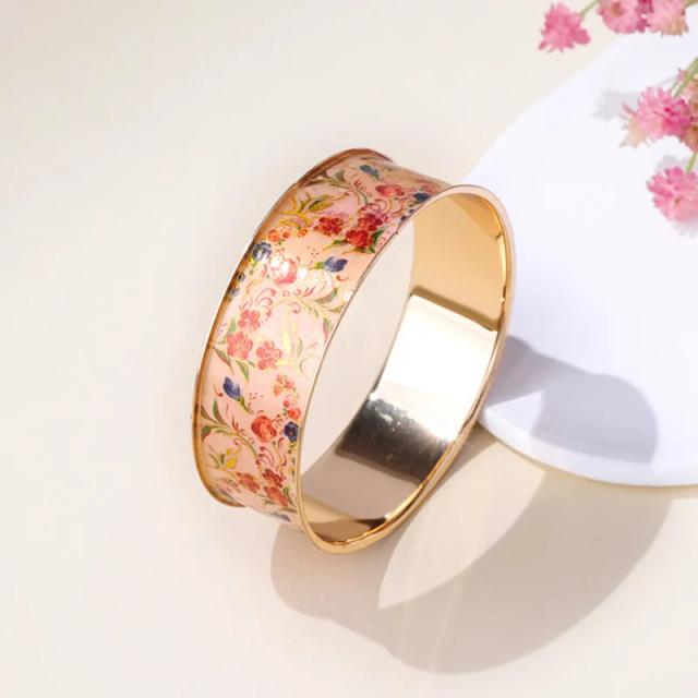 Pulseira de metal vintage com flor impressa - Acessório romântico e estiloso para mulheres e meninas, ideal como presente