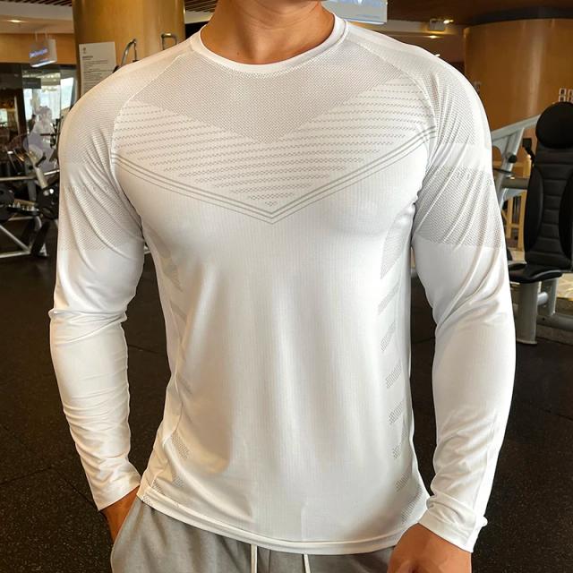 Camisa Masculina de Compressão para Fitness com Manga Longa e Gola Redonda - Estilo Y2K para Corrida, Alta Qualidade