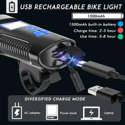 USB recarregável bicicleta luz frontal com chifre, velocímetro à prova d'água, acessórios de ciclismo, mountain bike, 3 em 1 - Image 5