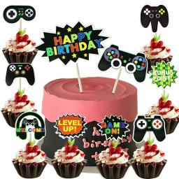 Jogo no cartão temático da decoração do bolo, fundo da festa de aniversário, letras bandeira-levantada, 10-20Pcs, partes do pacote - Image 5