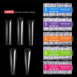 240 pçs extra longo c curva dicas de unhas claro dicas de unhas falsas para gel acrílico imprensa em unhas profissional casa diy com caixa - Image 2