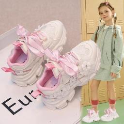Crianças tênis 2024 meninas primavera moda respirável tênis de corrida esporte crianças antiderrapante formadores estudante tênis casuais - Image 3