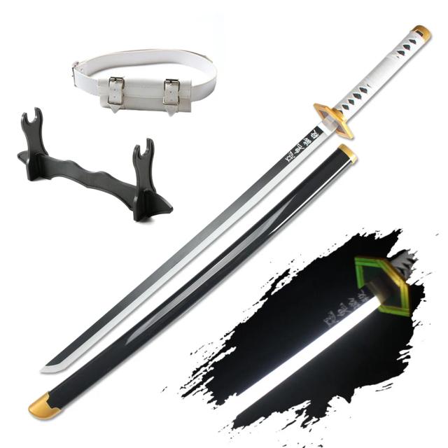 Cosplay de Demônio Slayer com Espadas de Samurai, Suporte e Cinto, Katana LED, Tanjiro Nichirin - 41"