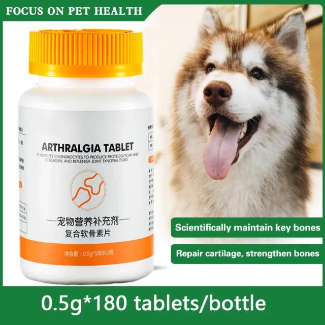 Suplemento Nutricional para Pets com Glucosamina e Condroitina, 180 Comprimidos para Filhotes, Cães e Gatos de Meia-Idade e Idosos