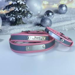 Coleira de couro personalizada para cães e gatos, Tag ID gravado personalizado, Coleira reflexiva para cachorro, cães grandes, acessórios para animais - Image 2