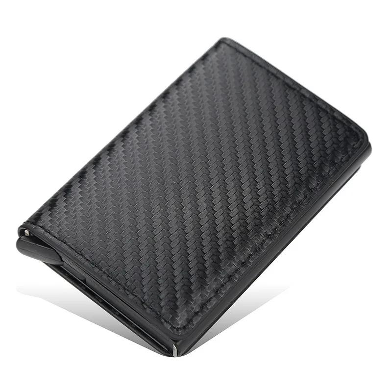 Porta-cartão de crédito de fibra de carbono, Caixa de alumínio, RFID, Couro PU, Pop-Up Card, Porta-moedas, Novo, 2024 - Image 1