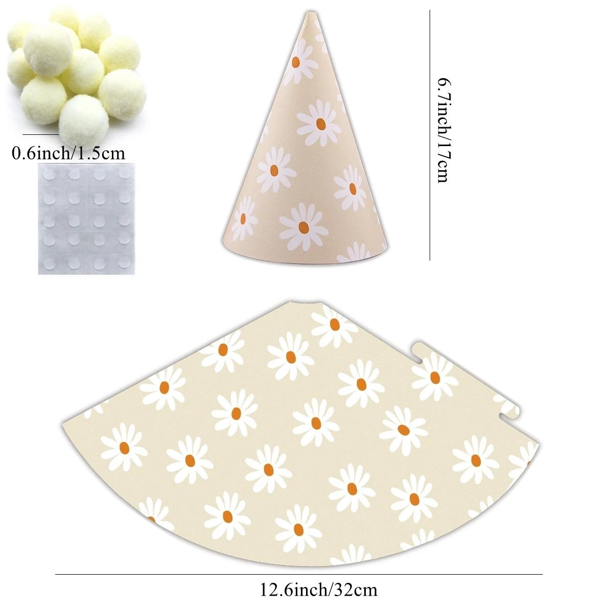 Chapéus de papel com margarida design para festa de aniversário, verde, amarelo, rosa, para crianças, chá de bebê, decorações do partido, suprimentos diy, acessórios fotográficos, 6pcs - Image 1