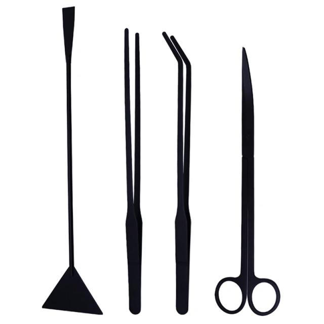 Kit de Ferramentas Essenciais em Aço Inoxidável para Aquaristas - Pinça Longa, Tesoura e Espátula para Plantas Aquáticas e Peixes, 4 a 6 Peças