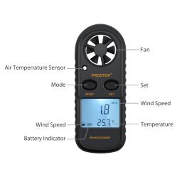 Proster-Digital Handheld Anemômetro, medidor de velocidade do vento, termômetro para vela, surf, asa delta, andando, CE Aprovado - Image 4