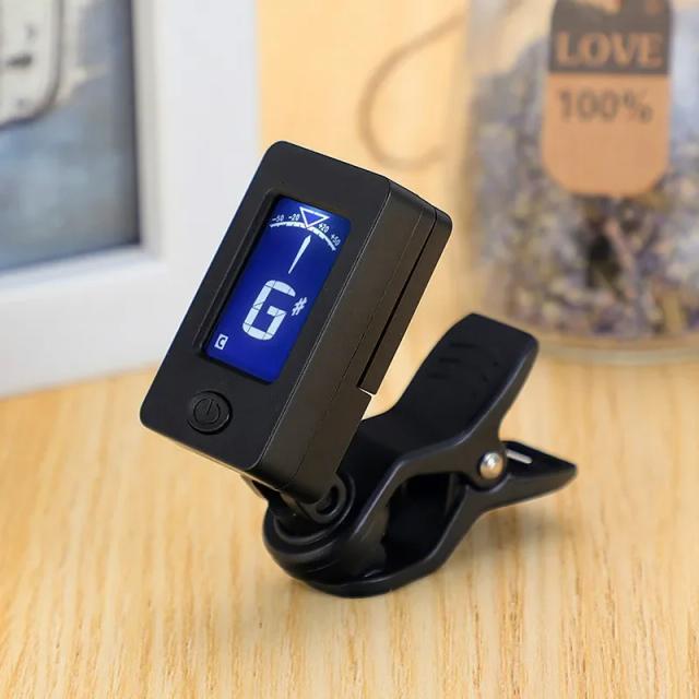 Sintonizador Digital Elétrico Clip-On para Guitarra e Ukulele com Tela LCD e Rotação de 360 Graus