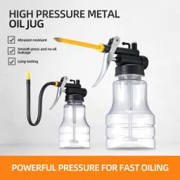 Óleo de lubrificação da bomba de alta pressão transparente do equipamento das armas da graxa do lubrificador de 250ml pode o potenciômetro de óleo plástico da máquina mangueira estendida - Image 1