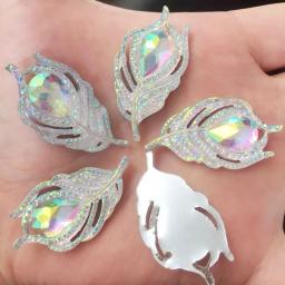 Pavão Penas Flatback Rhinestone Apliques, Resina Brilhante 3D, DIY Scrapbook Natal, Artesanato Estatueta, Decoração de Casa, OW19, 10Pcs - Image 3