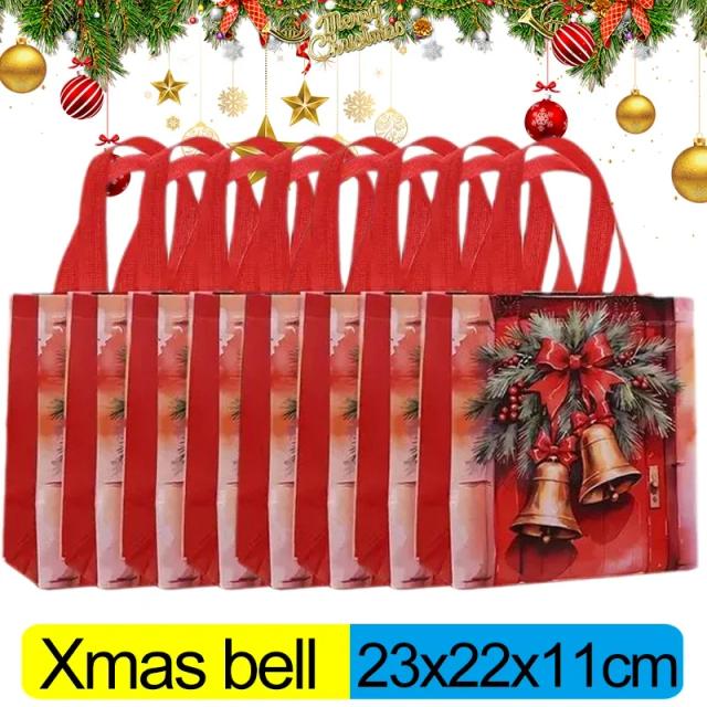 Saco de Presente Reutilizável de Natal com Alças - Sacola Não Têxtil para Embrulho, Compras e Decoração de Festas (1 ou 10 Peças)