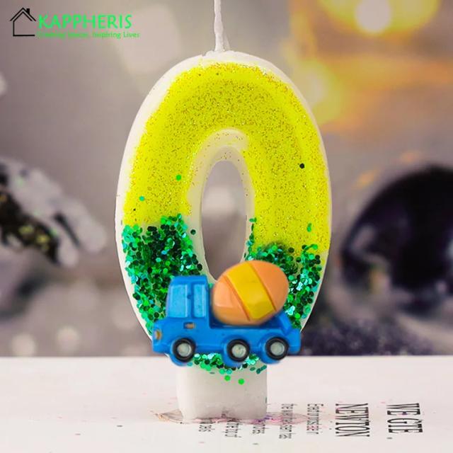 Velas de Aniversário Sparklers para Meninos com Tema de Carro, Decoração Verde para o Primeiro Ano