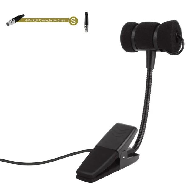 Microfone Condensador Profissional Clip-On para Saxofone e Trompete com Pescoço de Ganso - Compatível com Sennheiser, AKG e Shure