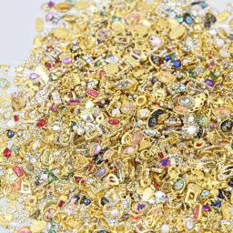 Luxo liga unhas encantos, decorações mistas, gemas cristal glitter, strass, ouro, prata, 50pcs - Image 3