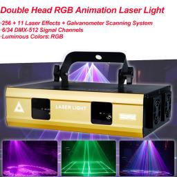 Luz laser de animação rgb de cabeça dupla, para palco de festa, controle de voz, efeito de iluminação, projetor a laser, lâmpada estroboscópica para dança em casa - Image 1