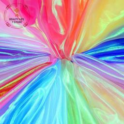 Tecido Chiffon De Seda Fluorescente, Colorido Tecido De Malha De Costura, Laser Tulle Tecido Organza Glass Yarn, Stage Clothing, Transparente - Image 6