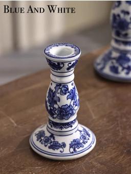 Castiçal tradicional de porcelana azul e branca, design oriental, vela dendrítica decorativa chinesa de Feng Shui, 2 peças - Image 3