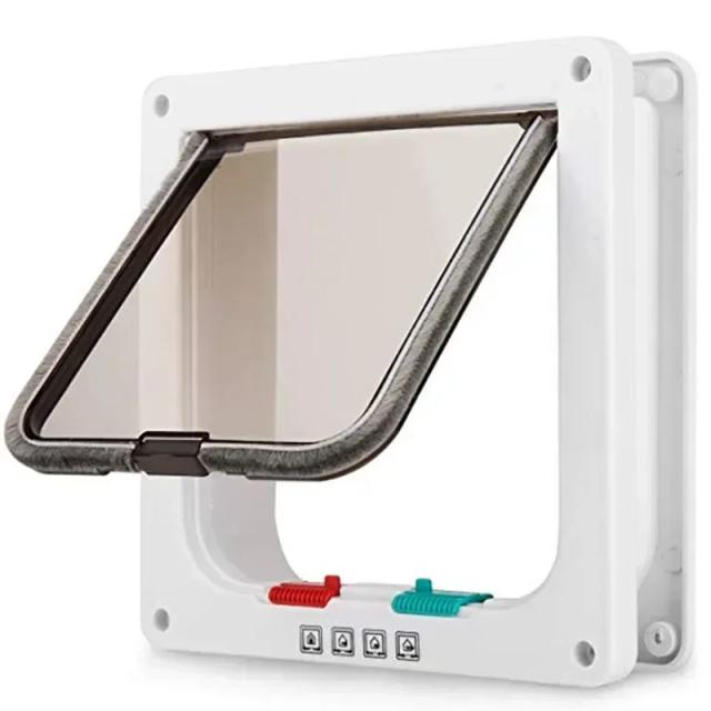 Porta Flap com 4 Vias de Trava para Segurança de Cães e Gatos - Kit de Porta em Plástico ABS para Pequenos Animais