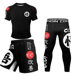 Kimono Jiu Jitsu e Mma camiseta e calça Rashguard para homens, shorts MMA, Muay Thai Rash Guard, camisas de boxe esportivas, 4pcs ternos - Image 4