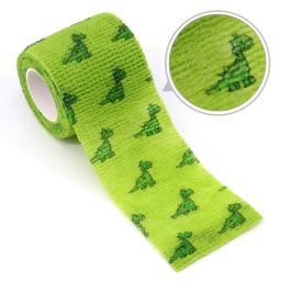 Auto-adesivo elástico bandagem, dinossauro verde impresso, fita adesiva para tatuagem DIY, kit de primeiros socorros, fita pet, 5cm de largura, 1 6 10 pcs - Image 2