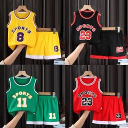 Conjunto uniforme respirável de basquete para crianças, roupas de bola adolescentes, camiseta, camisola e calças curtas, roupas de treino infantis, 90-120cm - Image 5