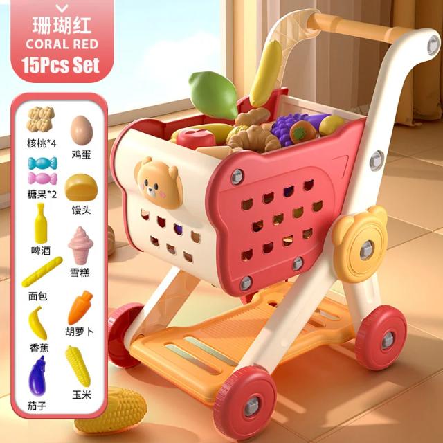 Carrinho de Compras Infantil Brinquedo Comida Acessórios Para Meninos e Meninas