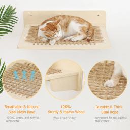 Rede Montada Na Parede para Grandes Gatos ou Gatinho, Prateleiras De Madeira, Corda De Sisal, Poleiros De Parede, Móveis De Cama, Saltando - Image 5