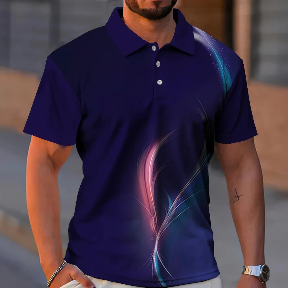 Polo de linha 3D de tecnologia masculina, manga curta, camisas esportivas de golfe, roupas casuais masculinas, grandes dimensões, verão, 2024 - Image 1