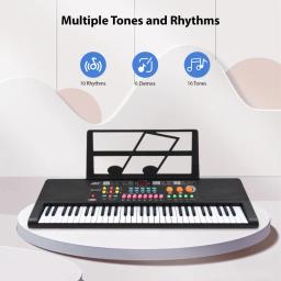 Teclado Eletrônico com Coluna Dupla, 61 Teclas, Piano, Instrumento Musical, Microfone, Música, Score Stand, 16 Tons, 10 Ritmos, 6 Demo - Image 6