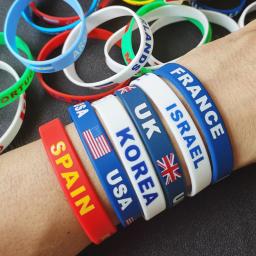 País Bandeira Do Mundo Logo Silicone Pulseira, Nacional Fã De Futebol, Elástico Pulseiras De Borracha, Nome Impressão, Presente de Lembrança, 38, 2Pcs - Image 1