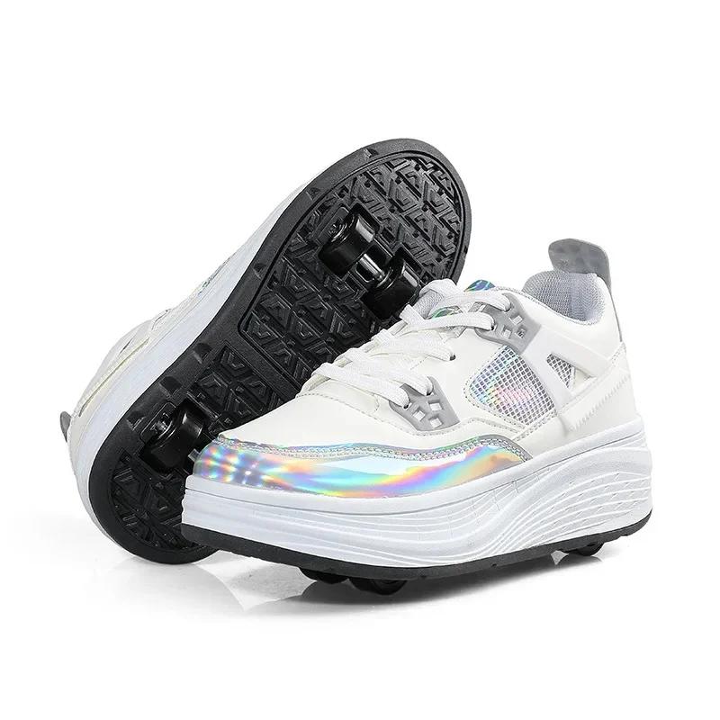 Sapatos de caminhada invisíveis de quatro rodas para meninos e meninas estudantes patins de rolo uso automático patins inline das crianças - Image 1