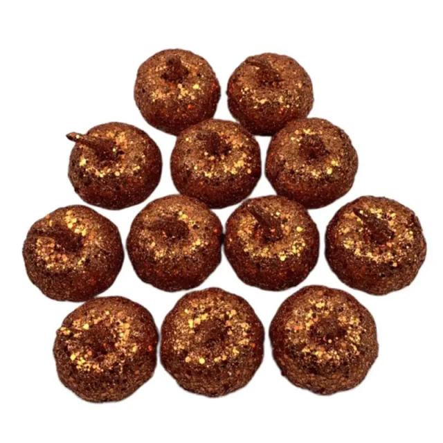 Conjunto de 12 Mini Abóboras Metálicas com Glitter para Decoração de Festas DIY