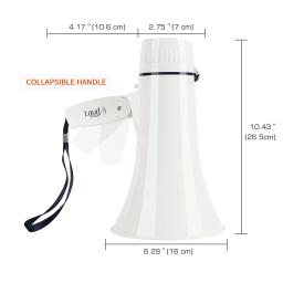 Bullhorn portátil do pa do orador do megafone da potência de 35 watts com microfone handheld incorporado sirene 240s gravação (branco) - Image 5