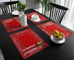 Bandana Red Table Mat para Mesa de Jantar, Acessórios de cozinha, Linens Placemat, Tea Coaster Pads, 4 Pcs, 6Pcs Set - Image 2