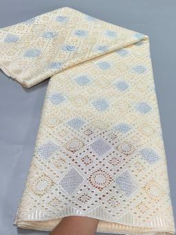 Tecido de renda suíço africano voile, 100% bordado furado, vestuário nigeriano, roupas de costura, pele saudável, branco, 100% algodão, original, 2024 - Image 3