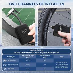 Mini bomba de pneu portátil para bicicleta, bicicleta elétrica bomba de ar, manômetro digital, desligamento automático com Presta, 150PSI - Image 4