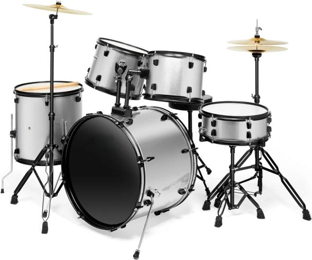 Bateria Completa para Adultos em Vermelho - Conjunto de Percussão de 5 Peças para Música e Entretenimento Esportivo