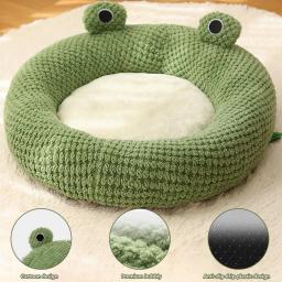 Cama ultra macia em forma de sapo, canil aconchegante para cães e gatos, design bonito dos desenhos animados - Image 6