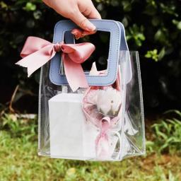 Saco de presente de pvc transparente com alças reutilizáveis grande capacidade simples embalagem de presente sacolas suprimentos de festa de aniversário de casamento - Image 1