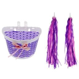 Guiador de bicicleta e scooter com borla e cesta trançada para crianças, cesta tecida, acessórios de bicicleta, flâmula, rosa, crianças - Image 2