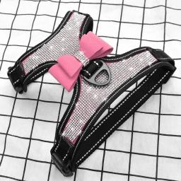 Rhinestone bowknot arnês colete para cães, reflexivo anti-perda nylon leash colarinho para gatos, acessórios de caminhada de Bling - Image 6