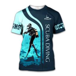 Camiseta de mergulho estampada masculina e feminina, camiseta de manga curta de verão, roupas do clube de mergulho - Image 1