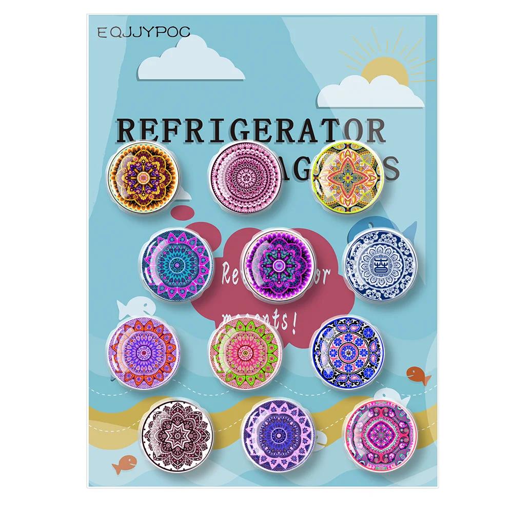 Ímãs de geladeira flor mandala retrô, vidro redondo, adesivos magnéticos para geladeira, note suporte, acessórios para casa 12 peças 30mm - Image 1