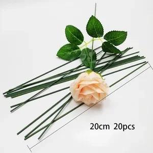 Premium Seda folha verde hastes com fio de ferro, perfeito para DIY arranjos de flores, Home Decoração De Natal, Flores Artificiais, 20 pcs - Image 1