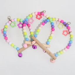 Papagaios De Madeira Natural Swing Toy, Contas Coloridas, Sinos Brinquedos, Perch Hanging Cage para Animais De Estimação, Periquito Aves Suprimentos - Image 3