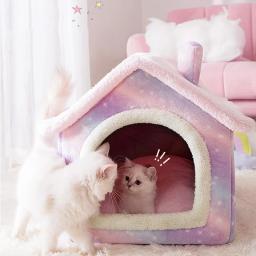 Cama de cão casa quente cinza canil gato tenda dormir caverna cama auto-aquecimento almofada 2 em 1 ninho dobrável para gatos indoor gatinho filhote de cachorro - Image 4
